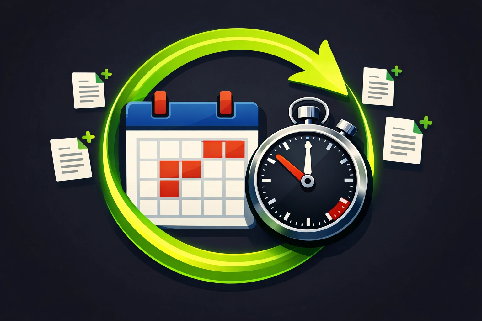Calendar and stopwatch icons showing the importance of frequent website content updates for local SEO.