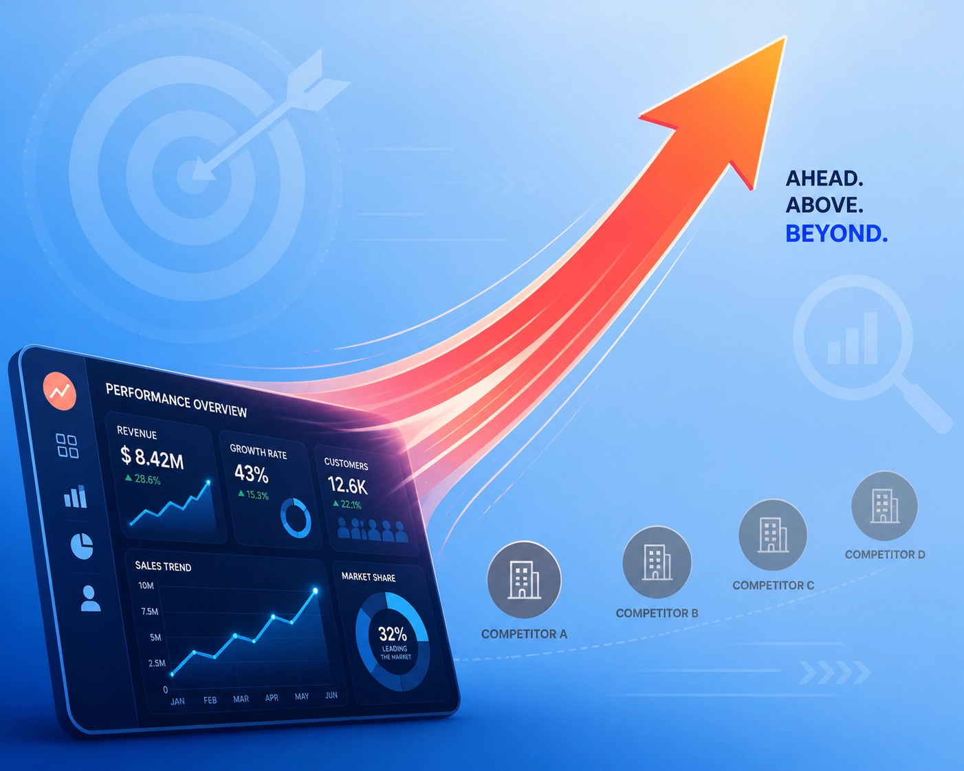 Digital growth chart showing a Chattanooga small business outperforming competitors in AI search results.