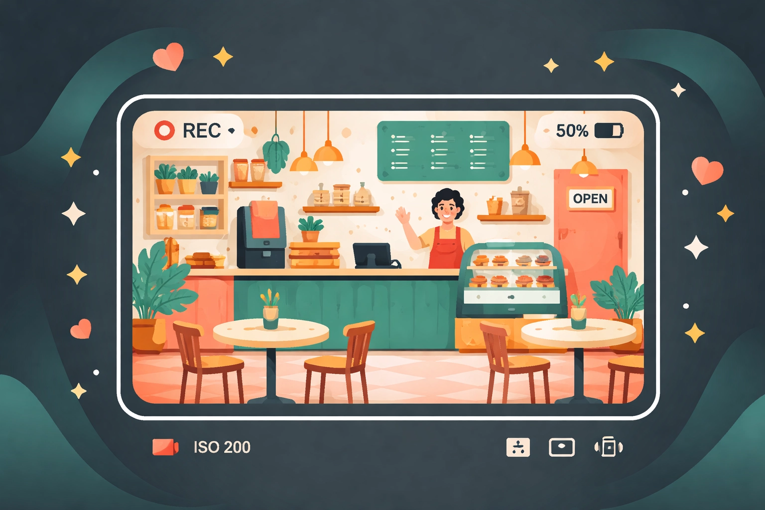 Cheerful illustration of a small business interior, highlighting the impact of photos and reviews on Google Maps