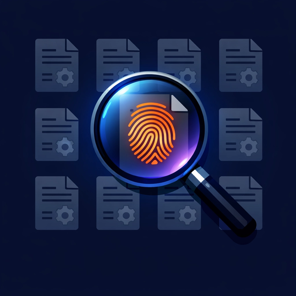 Magnifying glass identifying human-authored content among generic AI documents to pass Google's 2026 update.